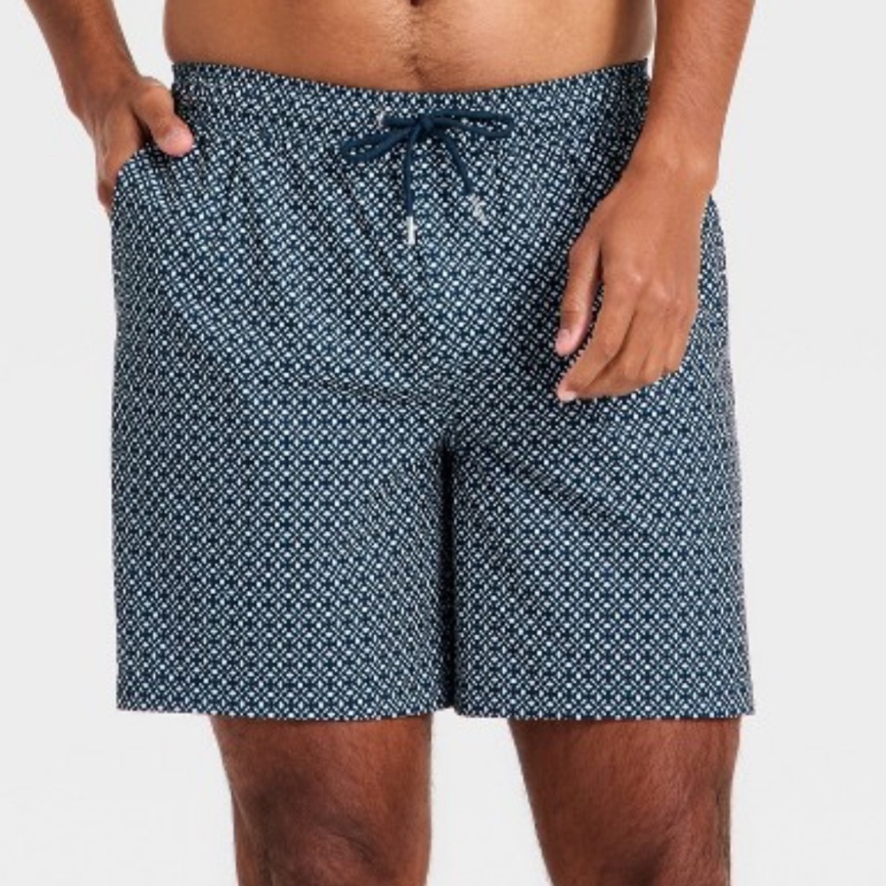 Men's Goodfellow Navy Geo Print Swim Trunks/Shorts Sz Med